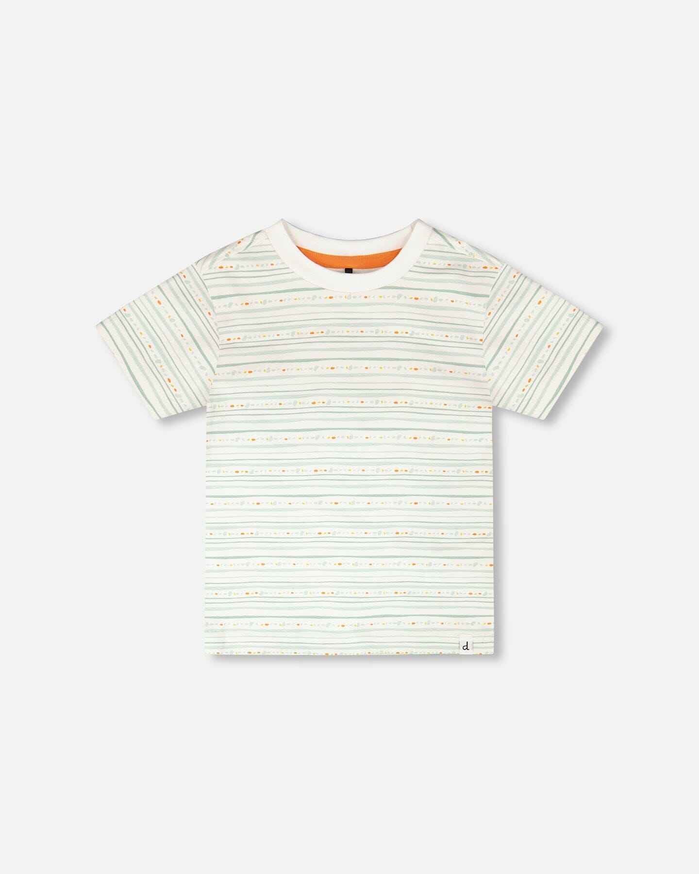Organic Cotton T-Shirt White Printed Mint Green Lines