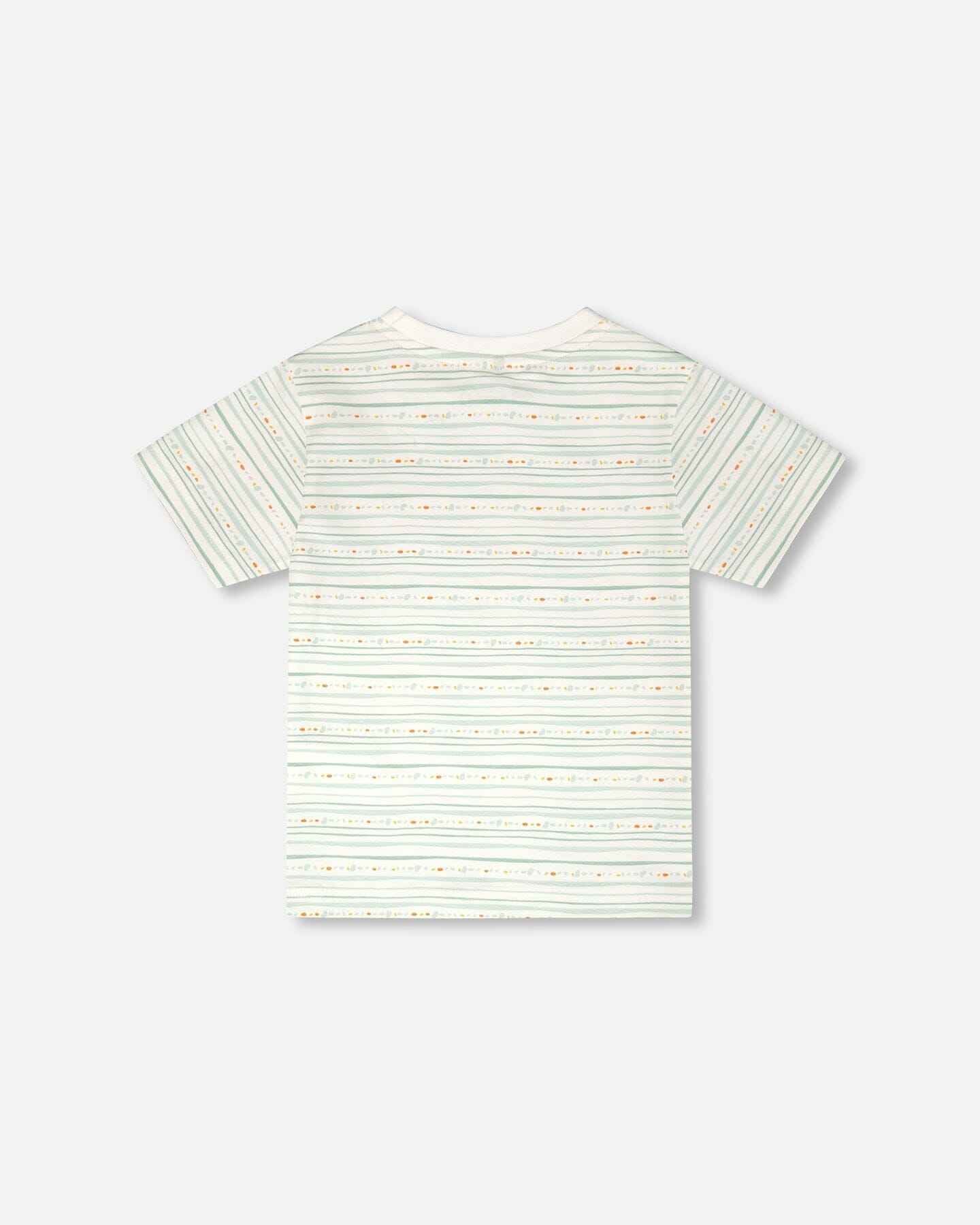 Organic Cotton T-Shirt White Printed Mint Green Lines