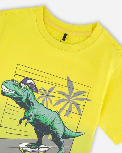 Organic Cotton Jersey T-Shirt With Print Yellow