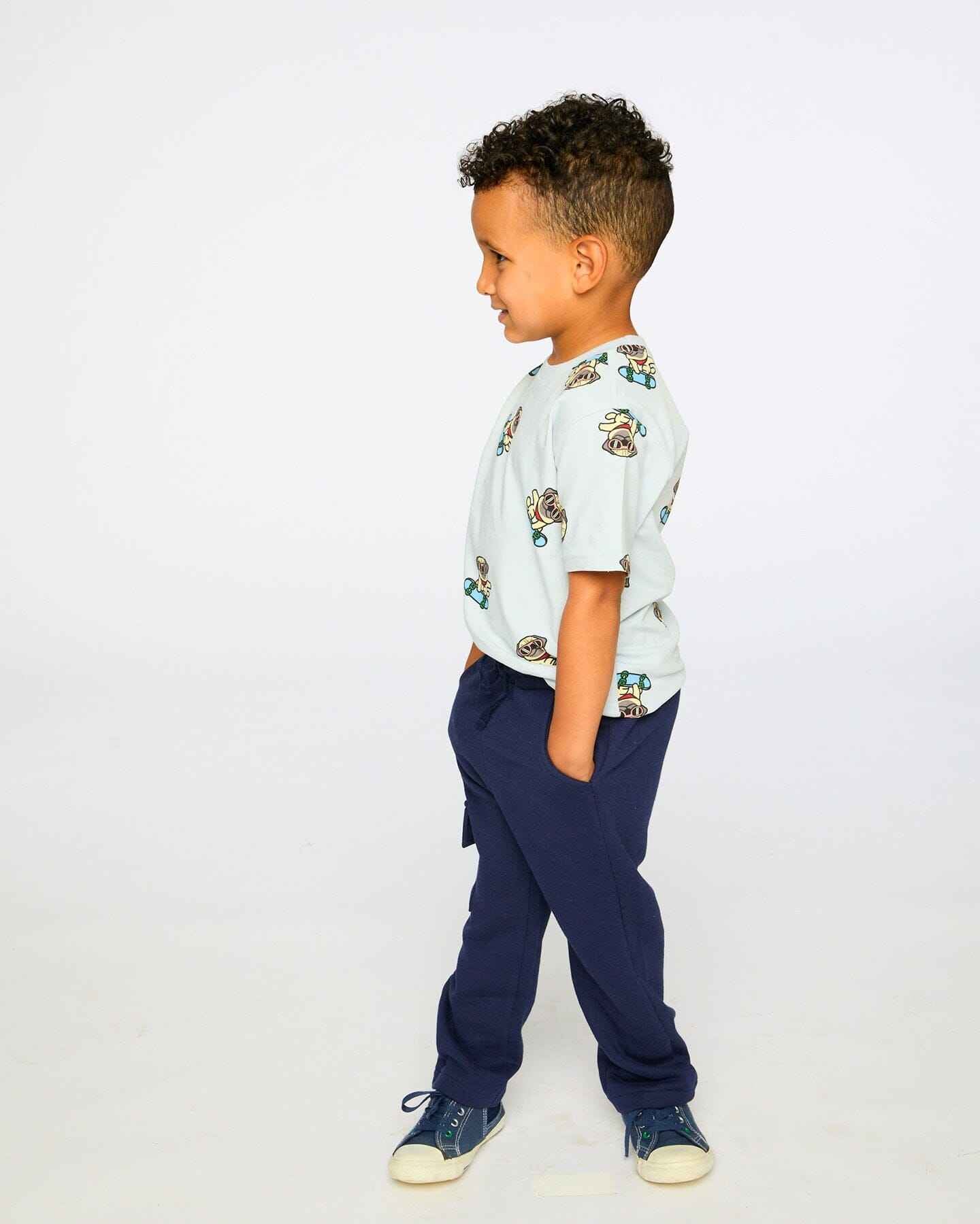 Organic Cotton Jersey T-Shirt Blue Pug Print