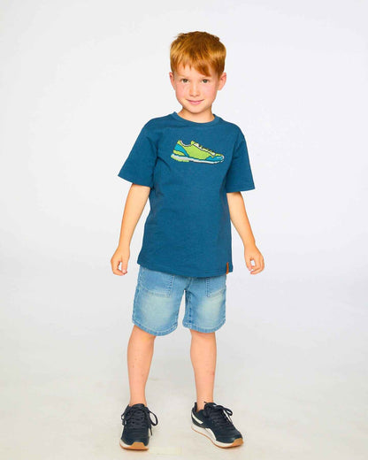 Organic Cotton Jersey T-Shirt With Print Dark Blue