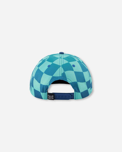Cap Teal Printed Checkerboard