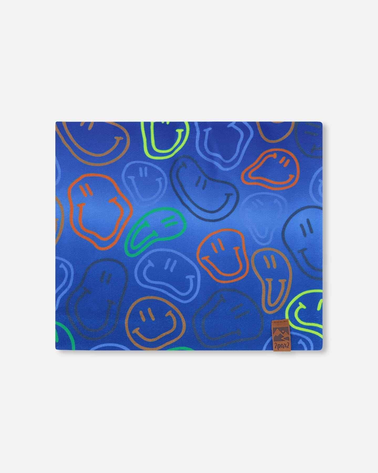 Stretch Jersey Neck Tube Blue Printed Smileys