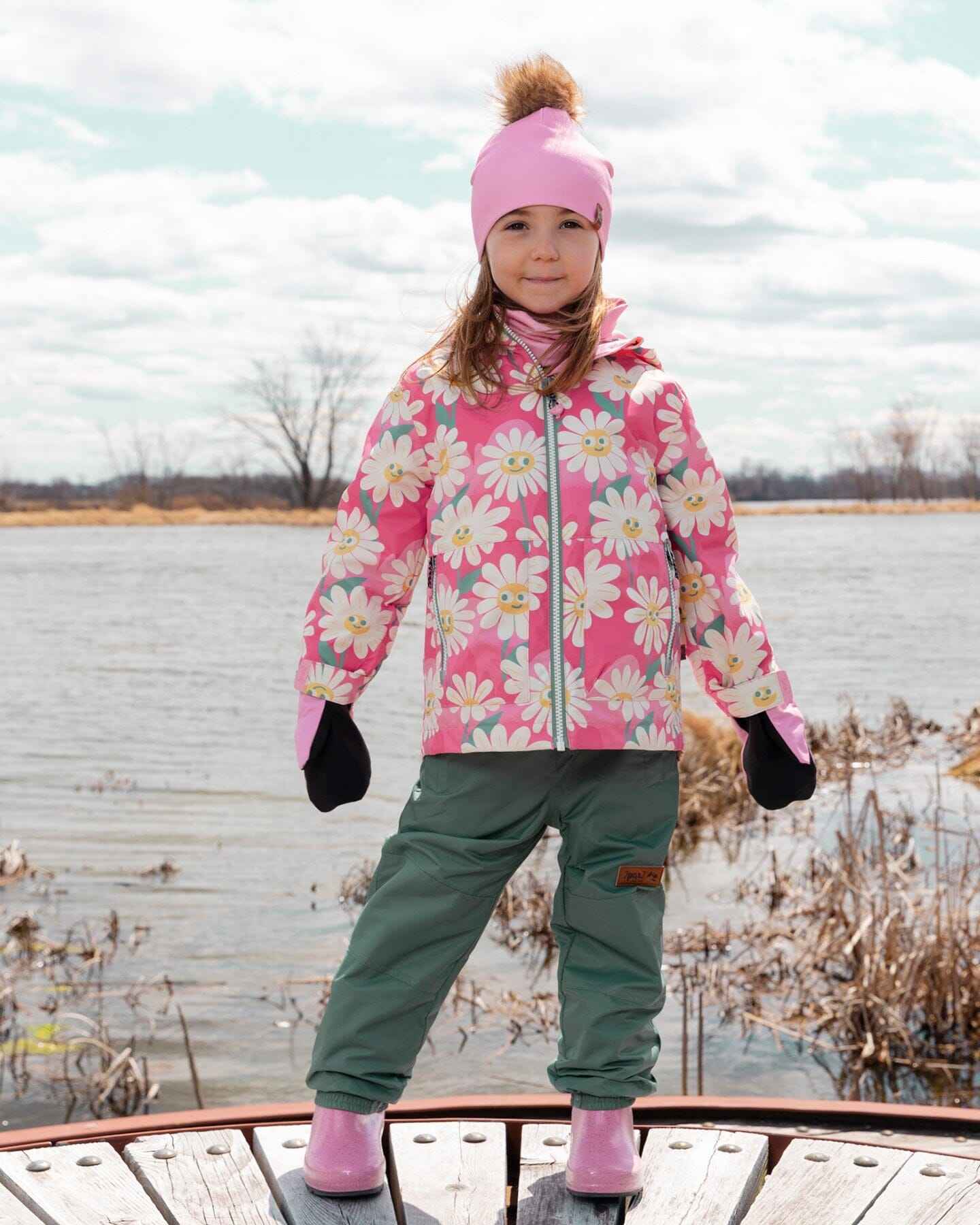 3-In-1 Two-Piece Mid-Season Outerwear Set Pink Smiling Flower Print