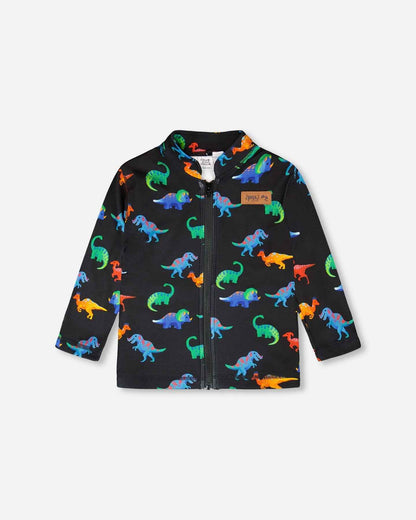3-In-1 Two-Piece Mid-Season Outerwear Set Black Dinosaur Print