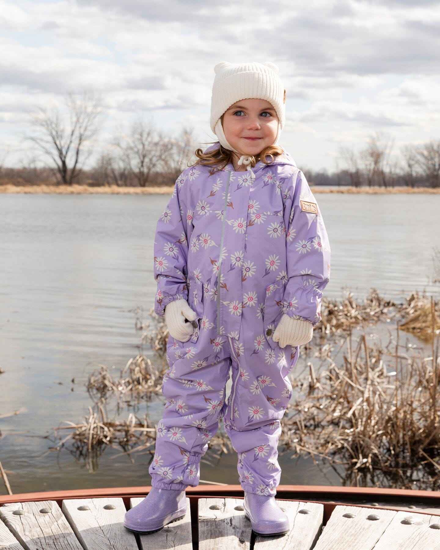 Baby Mid-Season One-Piece Outerwear With Hat Purple Daisy Print