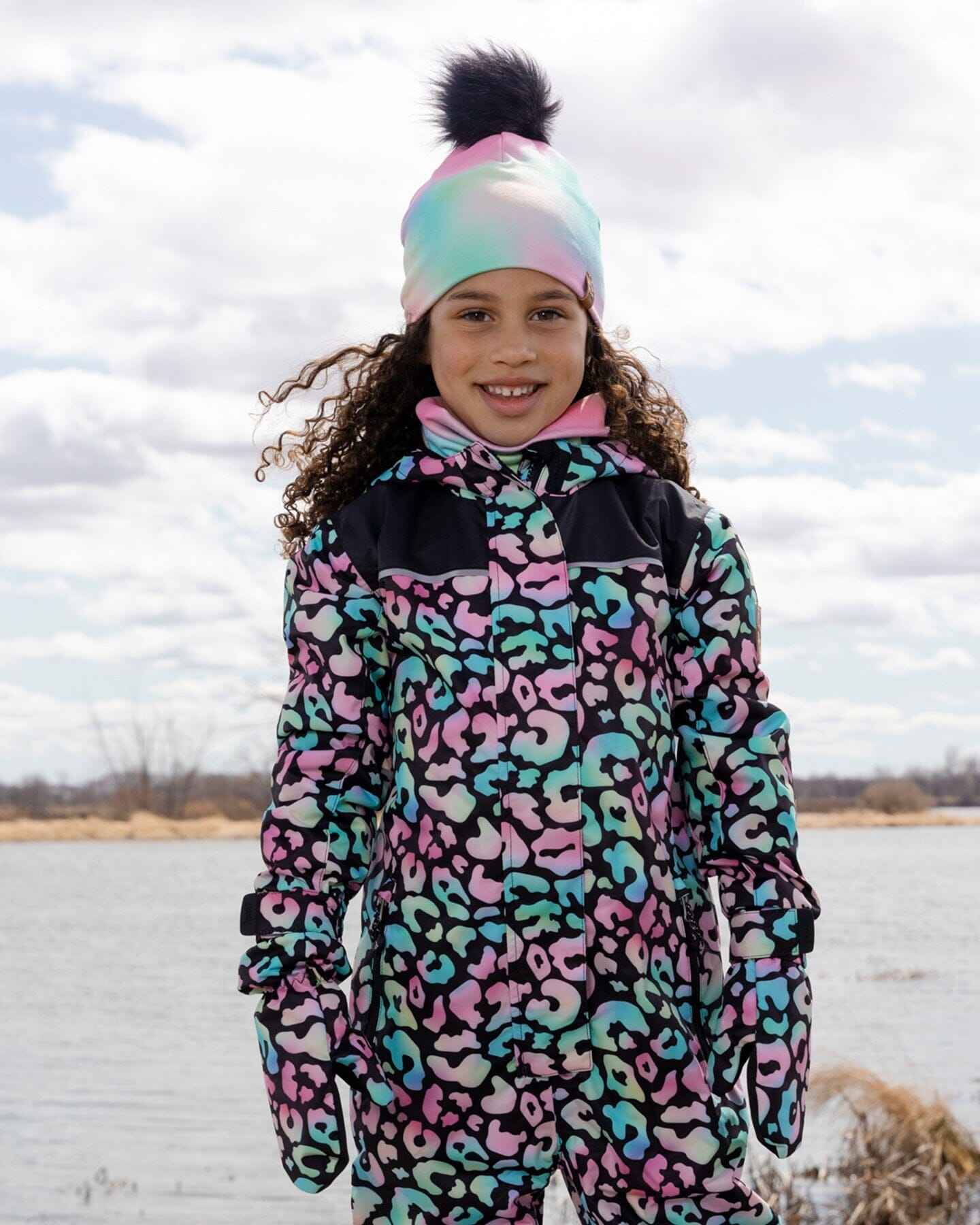 Mid-Season Mittens In Recycled Polyester Black Animal Print