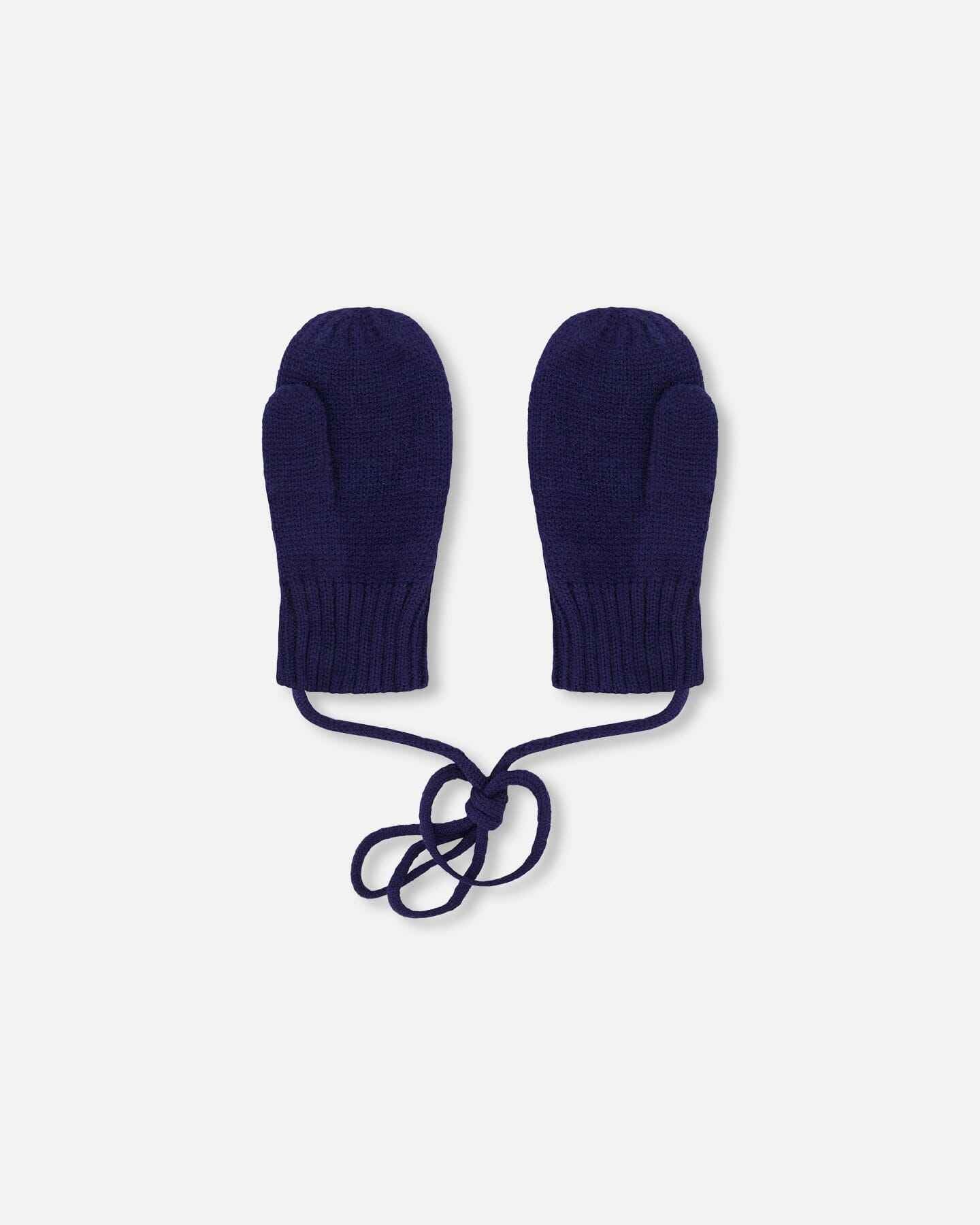 Baby Knit Mittens With Cord Navy Blue