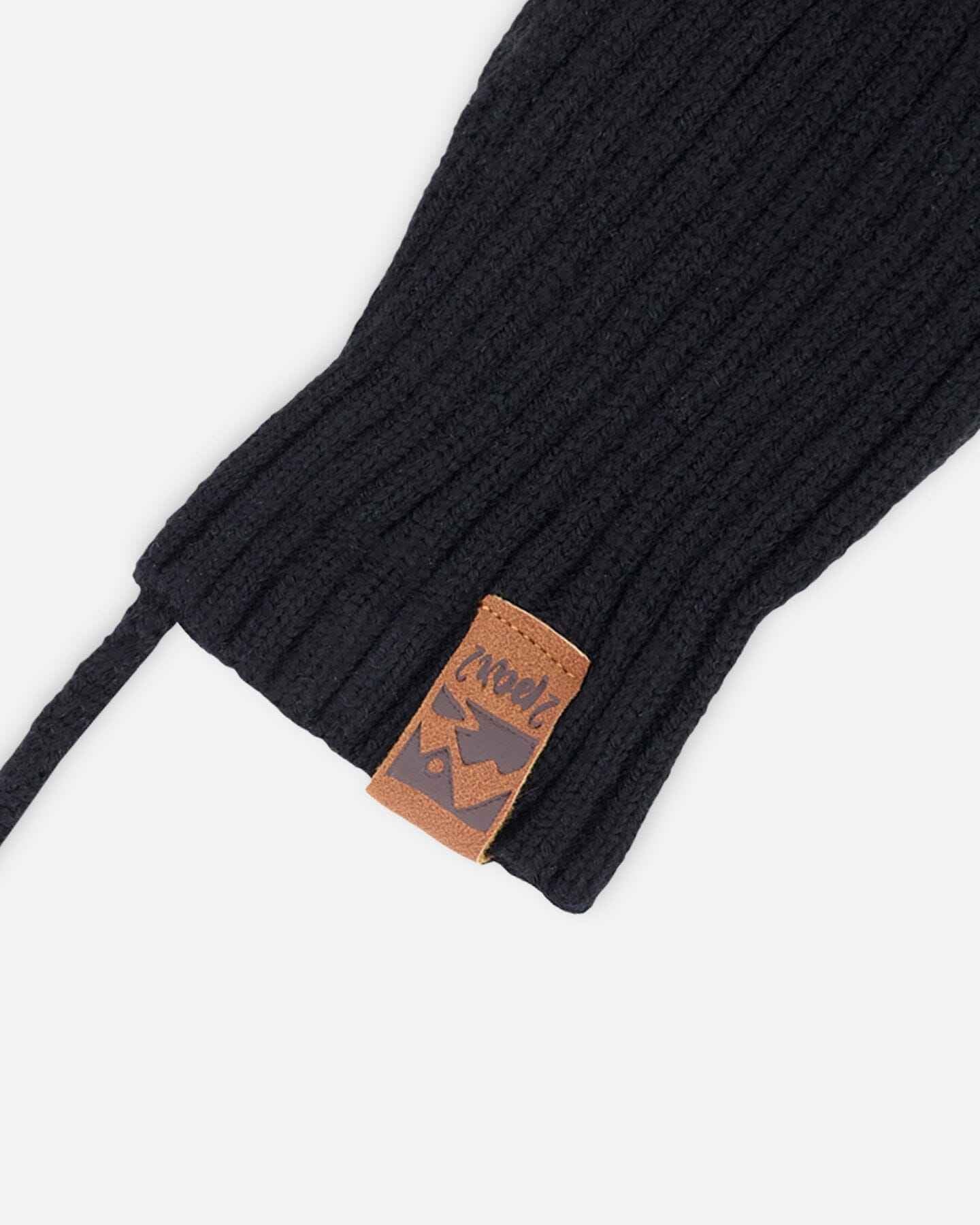 Baby Knit Mittens With Cord Black