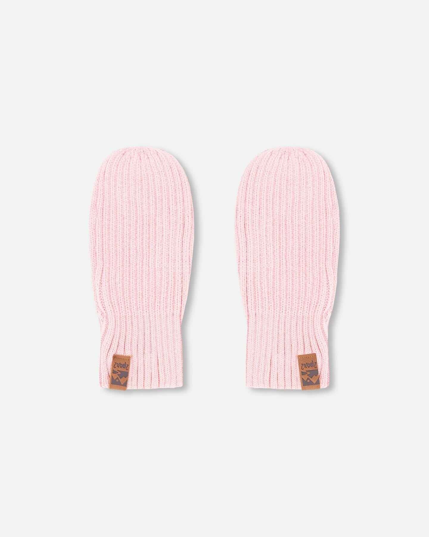 Ribbed Knit Mittens Pale Pink