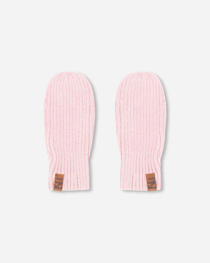Ribbed Knit Mittens Pale Pink