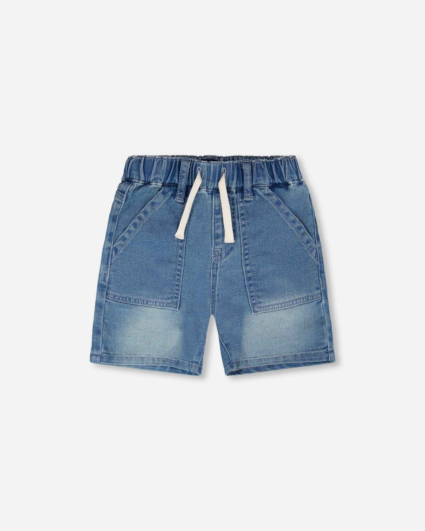 French Terry Light Blue Denim Shorts