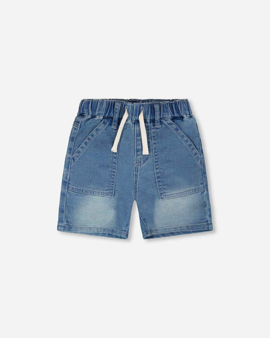 French Terry Light Blue Denim Shorts