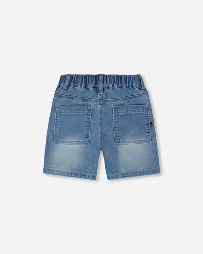 French Terry Light Blue Denim Shorts