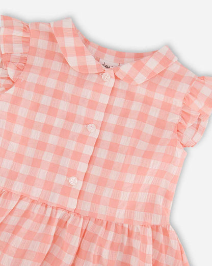 Sleeveless Button Down Dress Pink Gingham