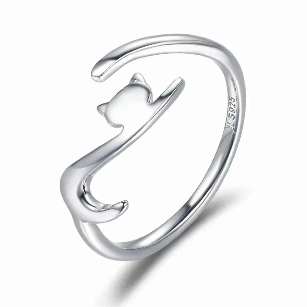 925 Sterling Silver Adjustable Cat Tail Ring