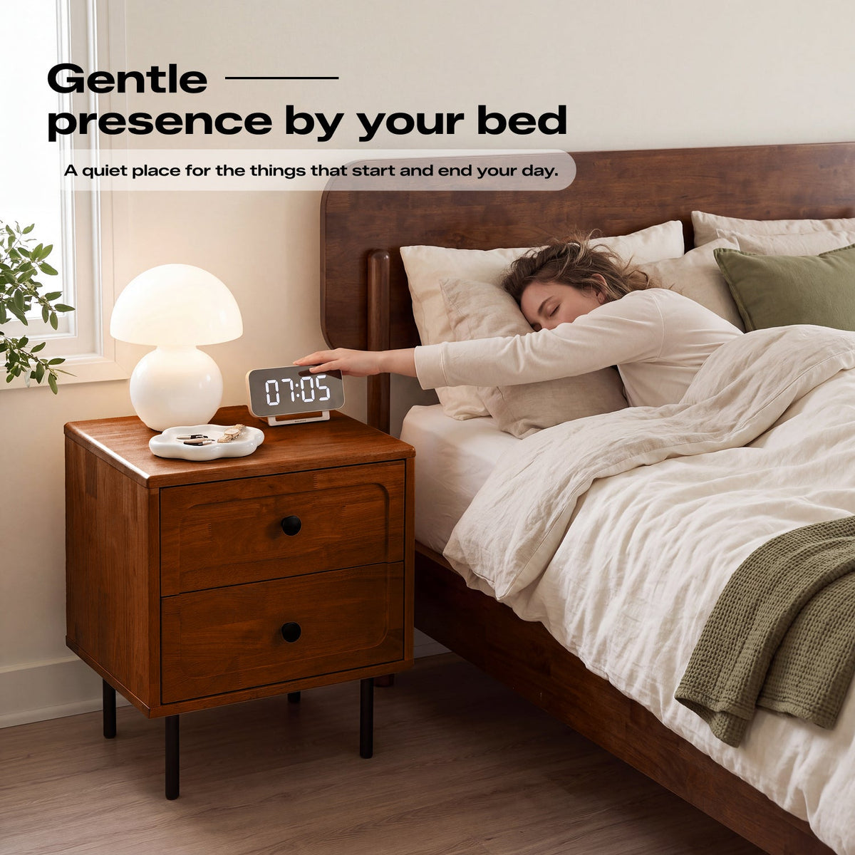 Savana Two Drawers Solid Wood Nightstand