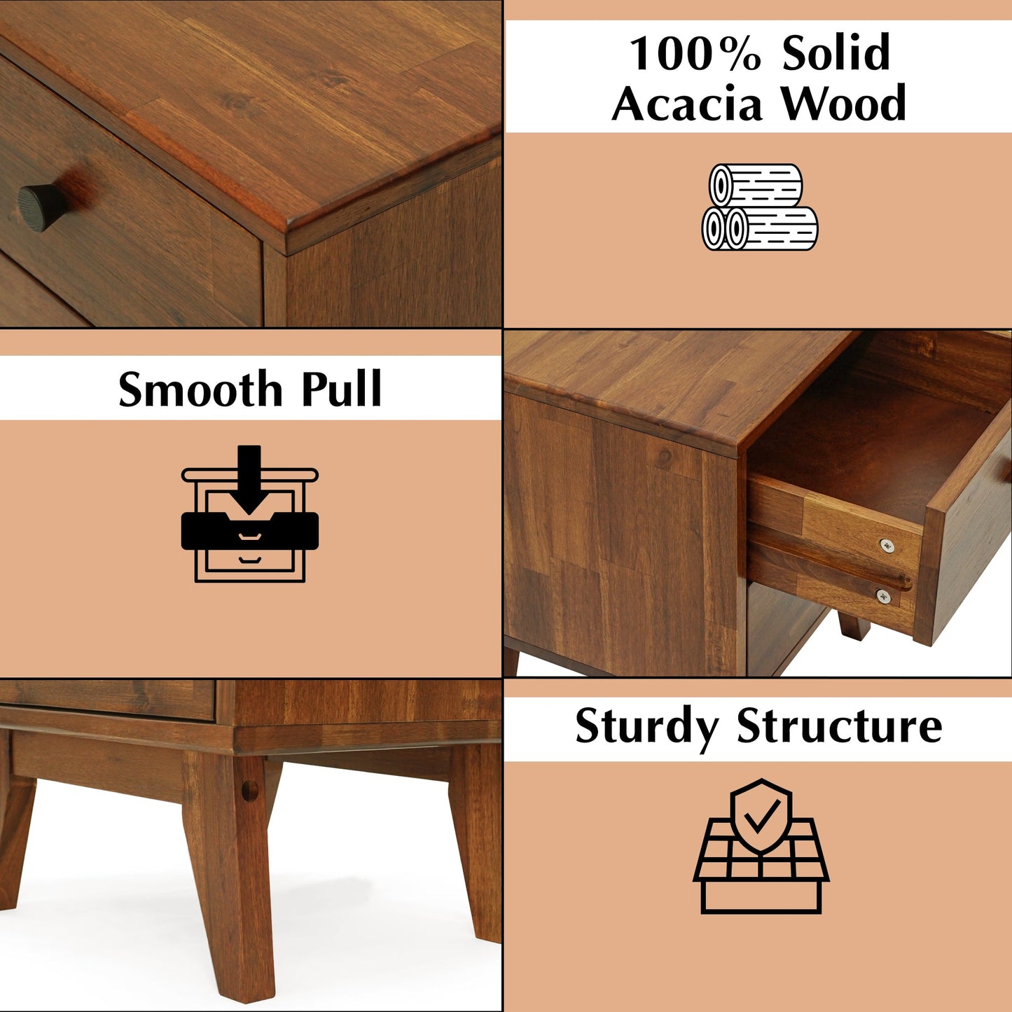 Silvia 2-Drawer Solid Wood Nightstand