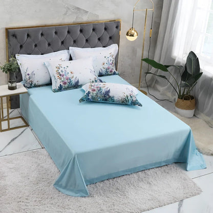 Wild Whimsy 600 TC Blumen Baumwoll-Bettwäsche-Set – Weiß/Aqua