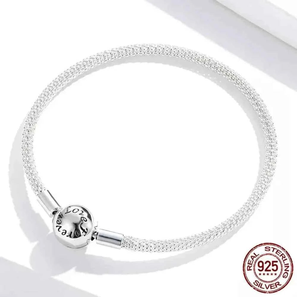 Sterling Silver Mesh Charm Bracelet – “Forever Love” Bead