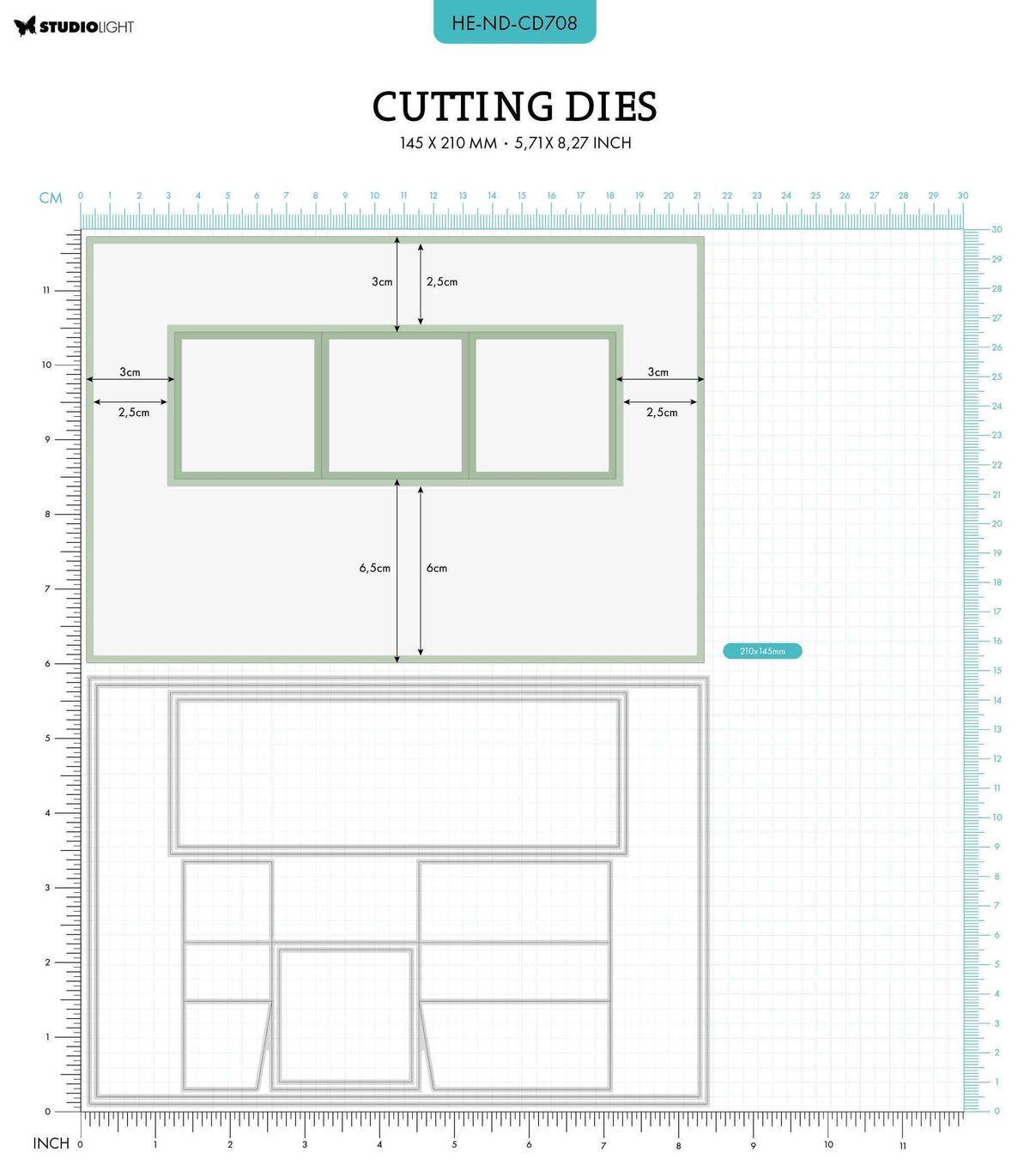 HEN Cutting Dies A5 Trio Flip Card Natures Dream 145x210x1mm 6 PC nr.708