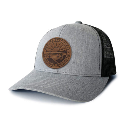 Scenic Sunrise Leather Patch Trucker Hat