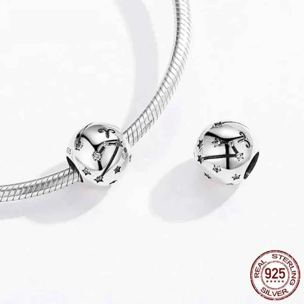 Vintage 925 Sterling Silver Twelve Constellations Star Sign Zodiac Beads Charms For Diy Bracelet Necklace