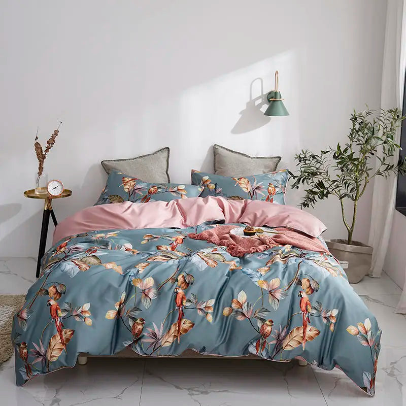 Eden 600 TC Floral-Bettwäsche-Set aus Baumwolle – Grau/Blush