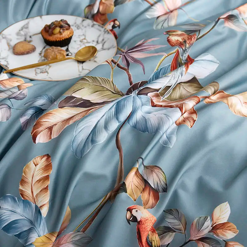 Eden 600 TC Floral-Bettwäsche-Set aus Baumwolle – Grau/Blush