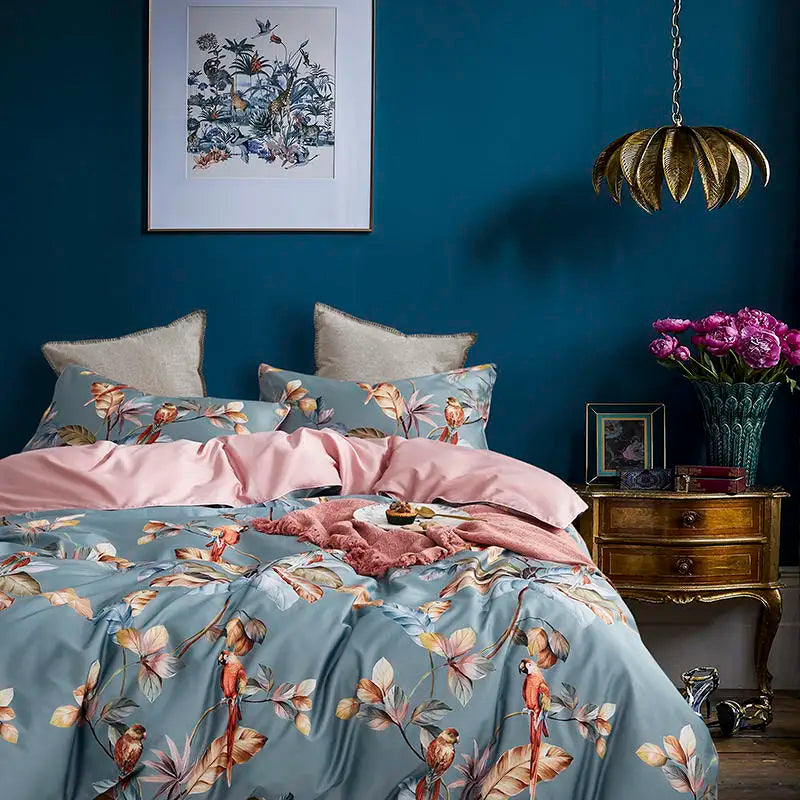 Eden 600 TC Floral-Bettwäsche-Set aus Baumwolle – Grau/Blush