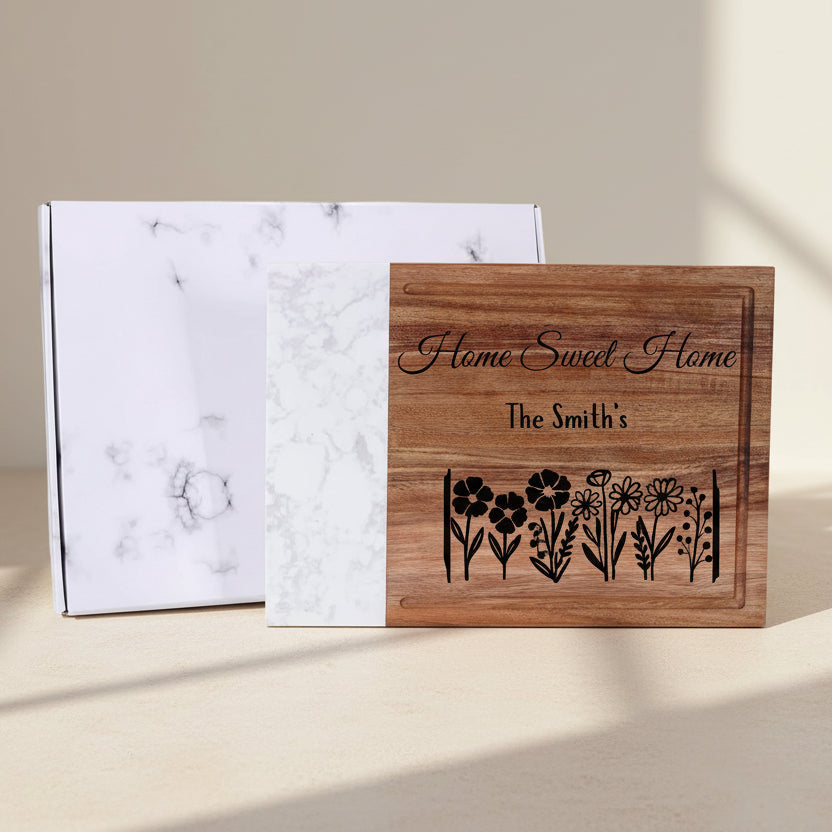 Customizable Marble and Acacia Wood Cutting Board