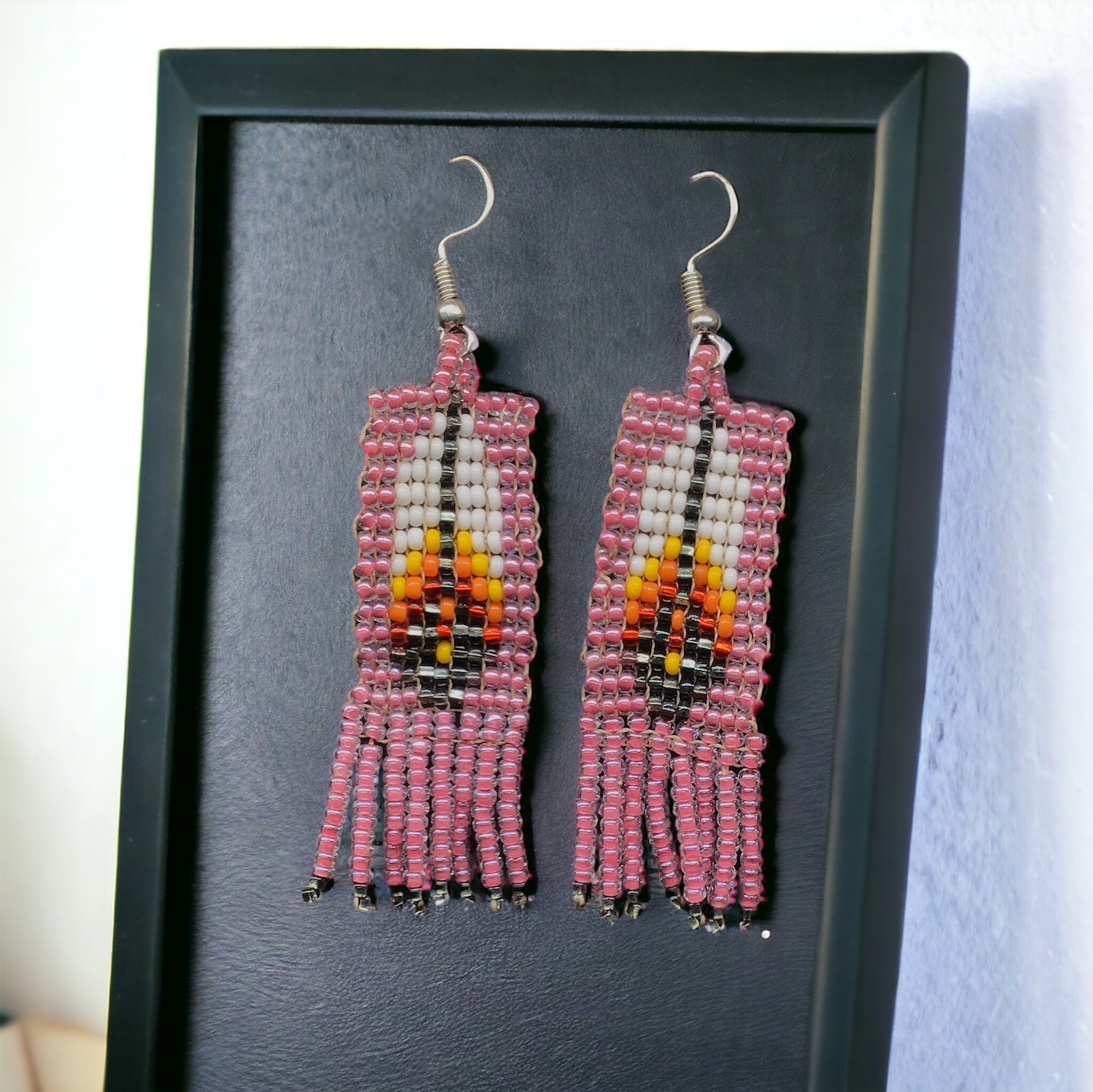 Oldtribes™ light Pink  Beaded Feather Earrings
