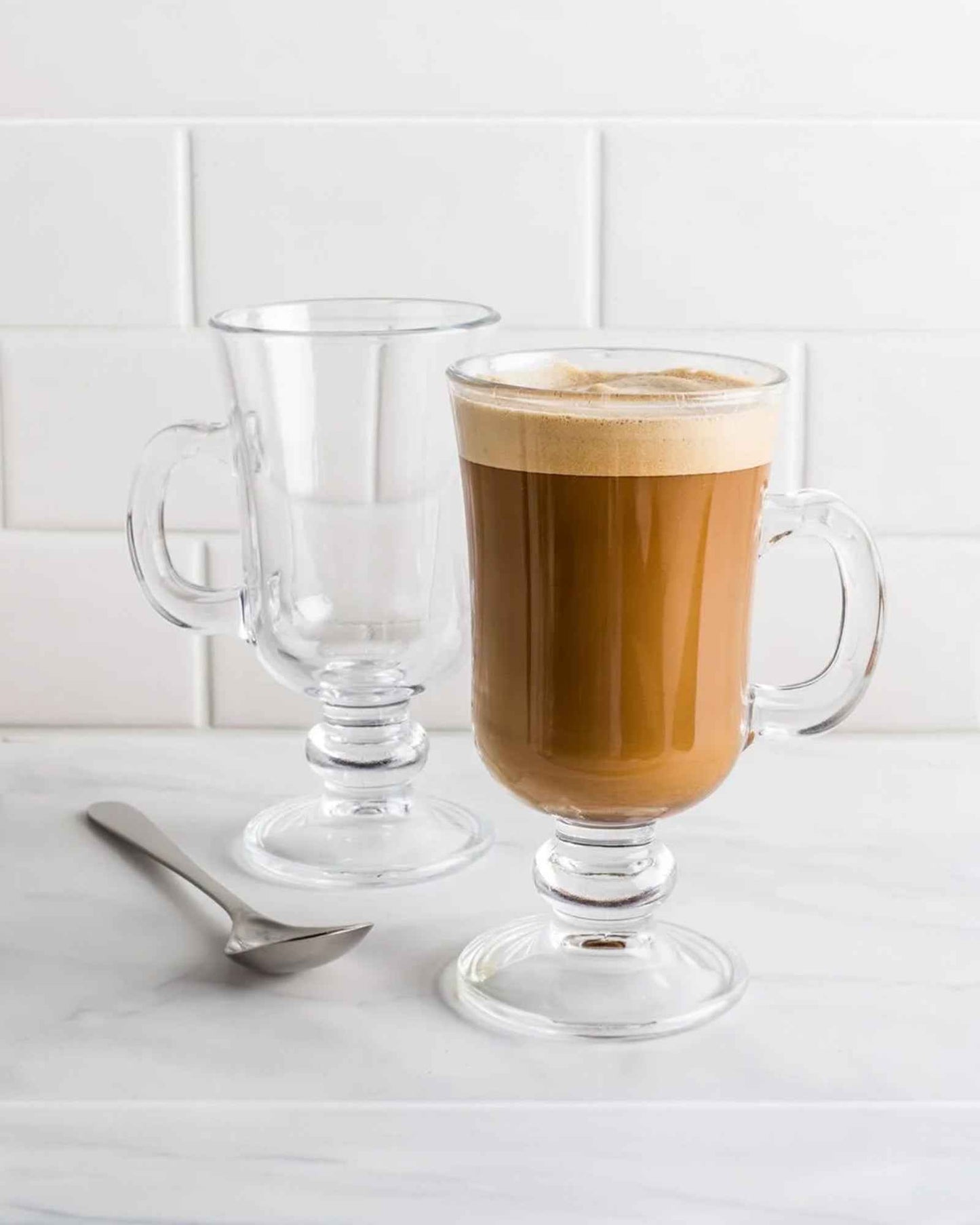 Irish Coffee Mugs Set of 2 – 8 Oz Heat Resistant Glass Coffee Cups with Handle (Elegant Latte & Cappuccino Glasses)