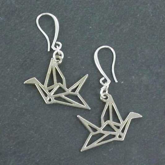 Origami Bird Earrings In Silver Plate