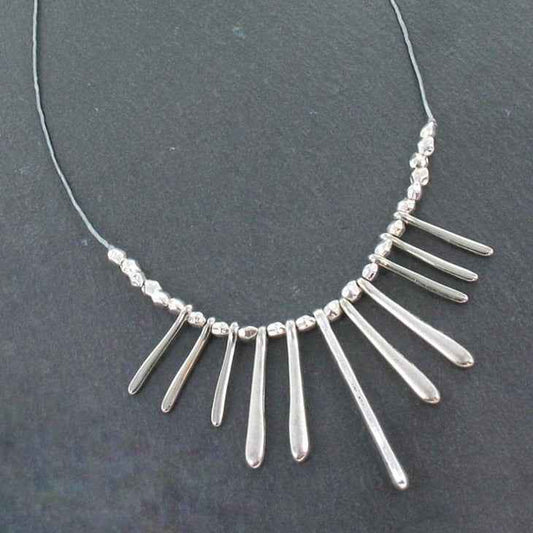 Drop Fan Necklace In Silver Plate