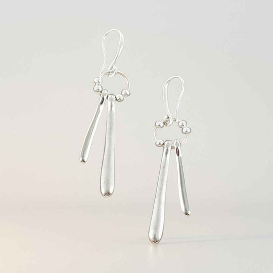 Double Drop Earrings In Silver Plate