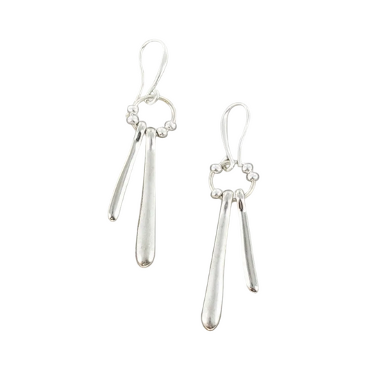 Double Drop Earrings In Silver Plate