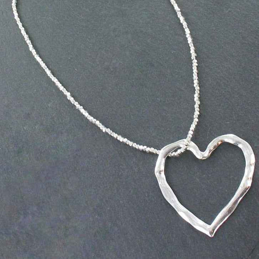 Open Heart Necklace In Silver Plate