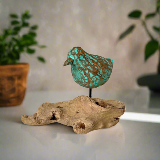 Driftwood Bird Decor - Turquoise