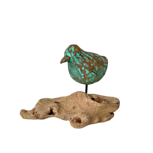 Driftwood Bird Decor - Turquoise