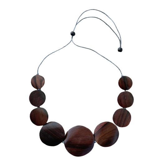 Wooden Graduated Disc Necklace - Natural Wood