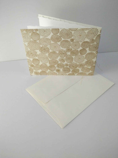 Handsewn Chiyogami Cotton Rag Blank Card | Gold Chrysanthemums