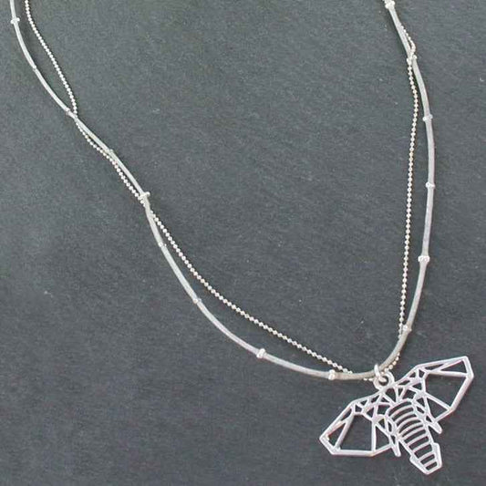 Double Strand Necklace With Elephant Pendant In Silver Plate