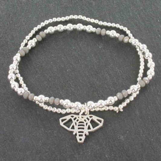 Double Strand Bracelet With Elephant Pendant In Silver Plate