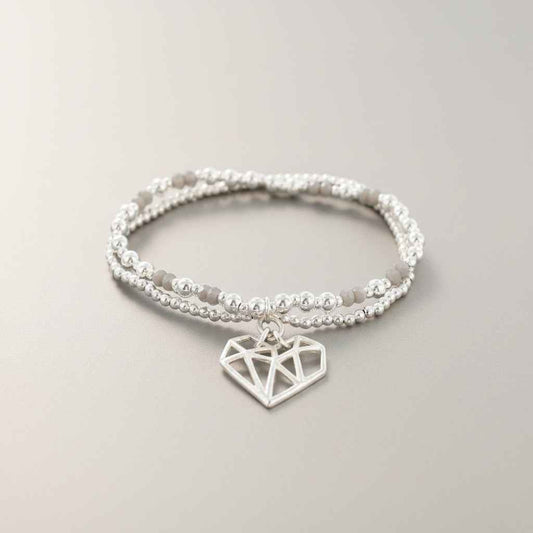 Double Strand Bracelet With Heart Pendant In Silver Plate