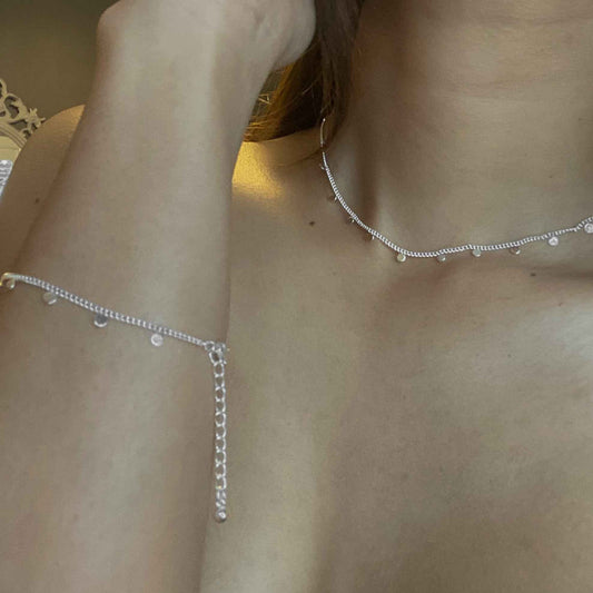 Delicate Disc & Chain Bracelet In Silver Plate