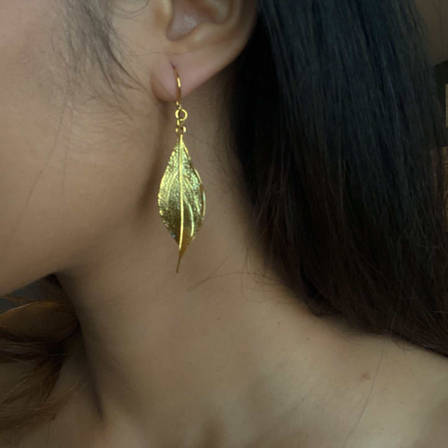 Textured Leaf Earrings- Gold Plate