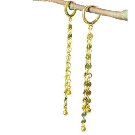 Disc Chain Double Drop Earrings In Gold Plate