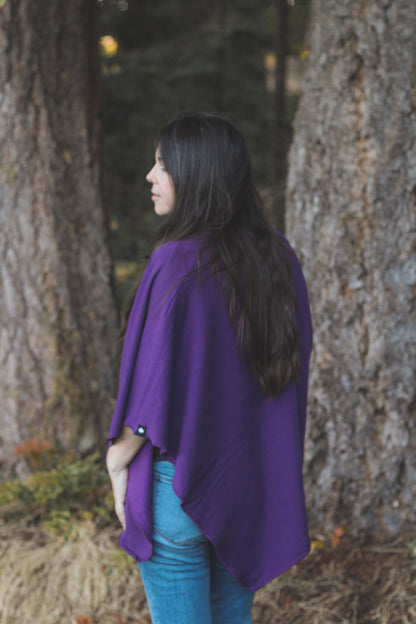 Eggplant Poncho with Birds Print
