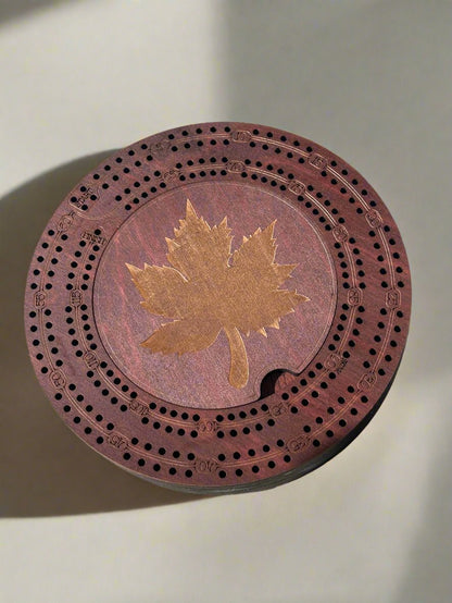 Engraved Small Round Cribbage Board-7.5 inch Wood Game Board